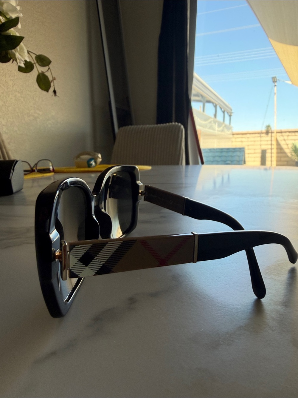 Burberry Black Sunglasses with Signature Beige Check Temples